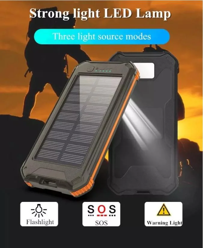 Portable Waterproof Solar Panel Dual 5V USB Charger Solar Power Bank 20000mAh with Flashlight