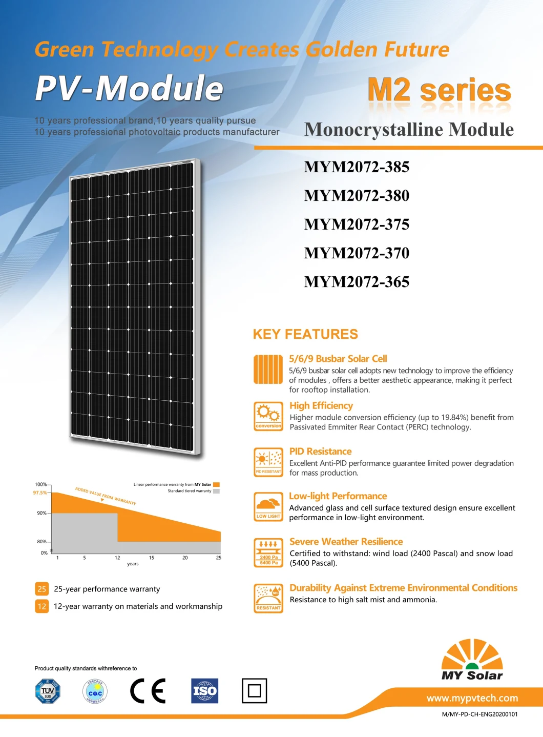My Solar Mono Solar PV Panel 375W Perc Solar Module