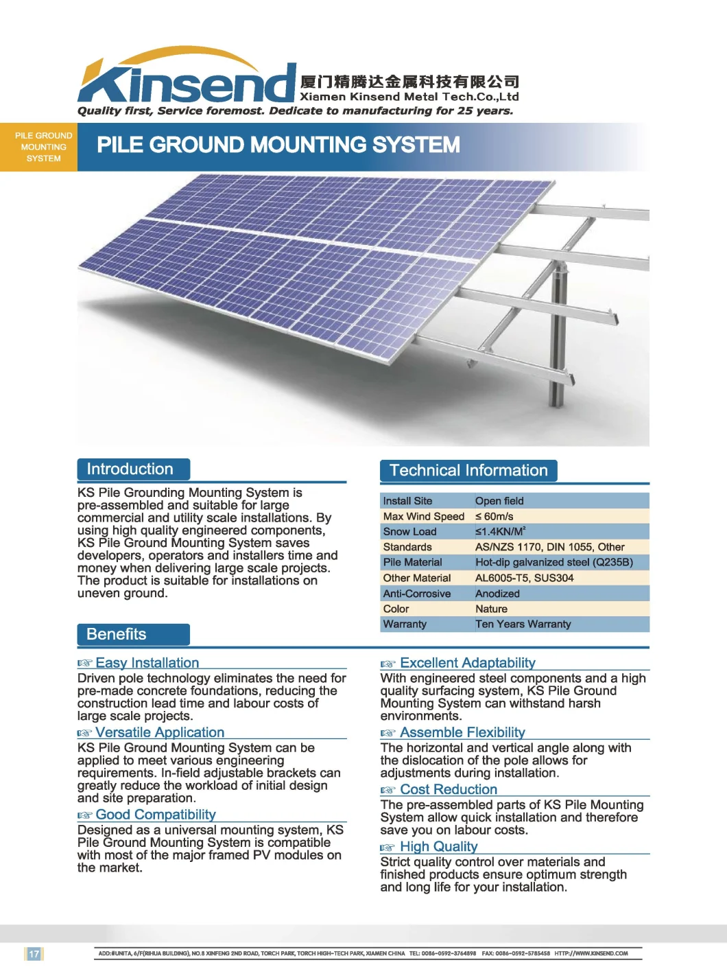 Solar Pile Ground Mounting System Ramming Pile Ground Mounting System for Solar