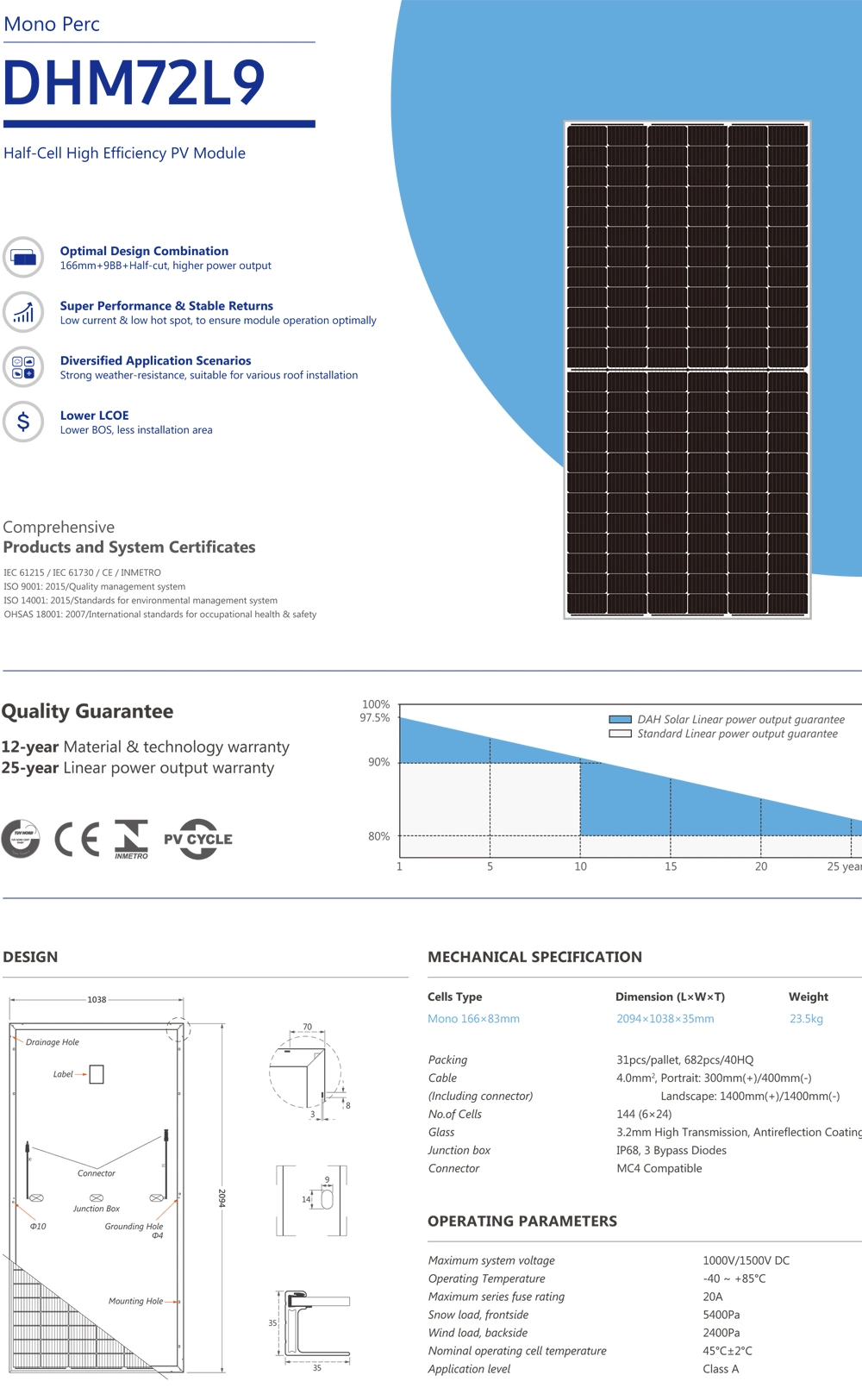 Dah Solar High Efficiency Solar Panel Manufacturer Poly 330W Industrial Solar Panel