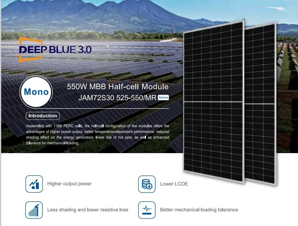 Ja Solar Panel Efficiency Photovoltaic 550W Mono Half Cut Cell Solar Panel for Home Solar Power System