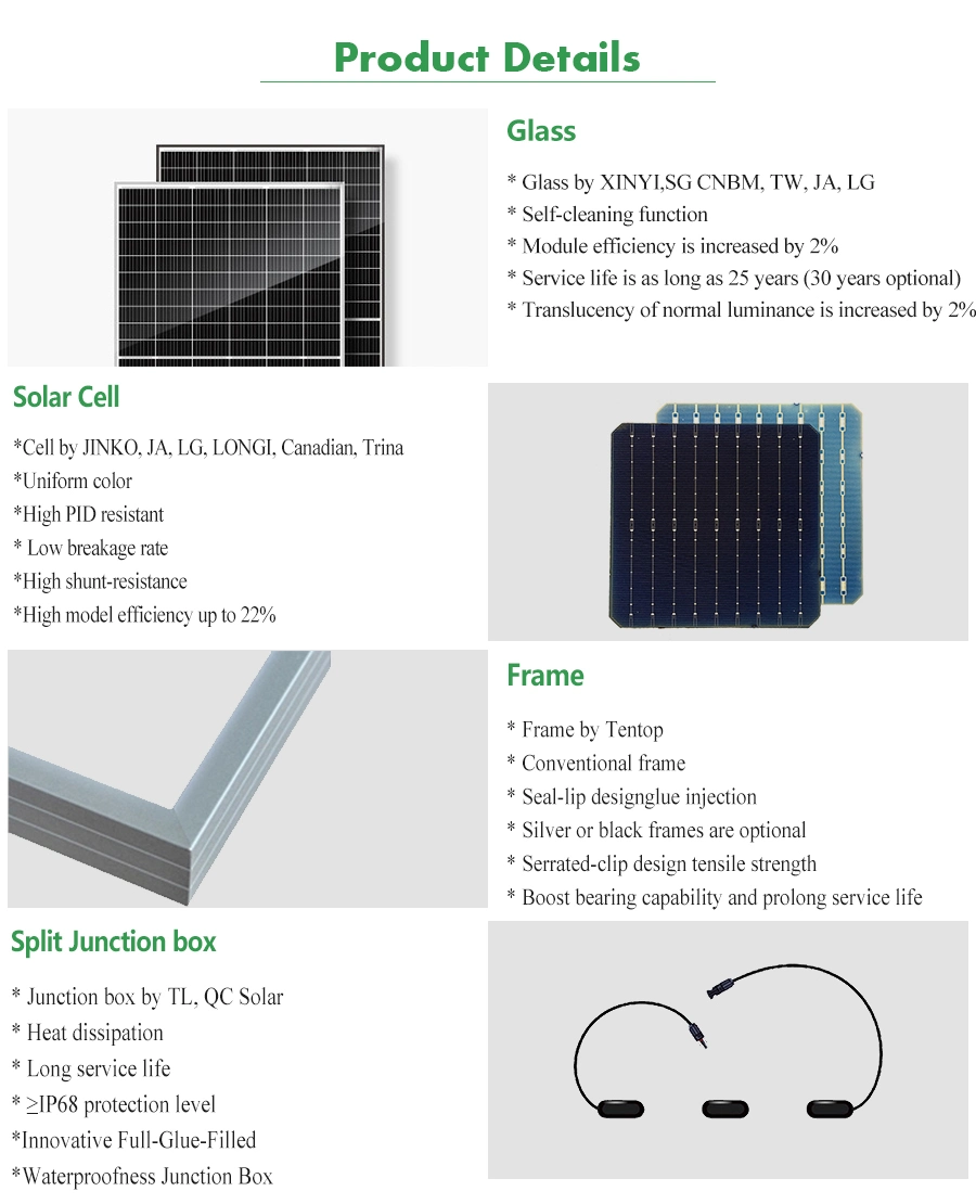 Placas Fotovotaica 480W 144 Half Cells Solar Panel by Monocrystalline Silicon Solar Cells Panel