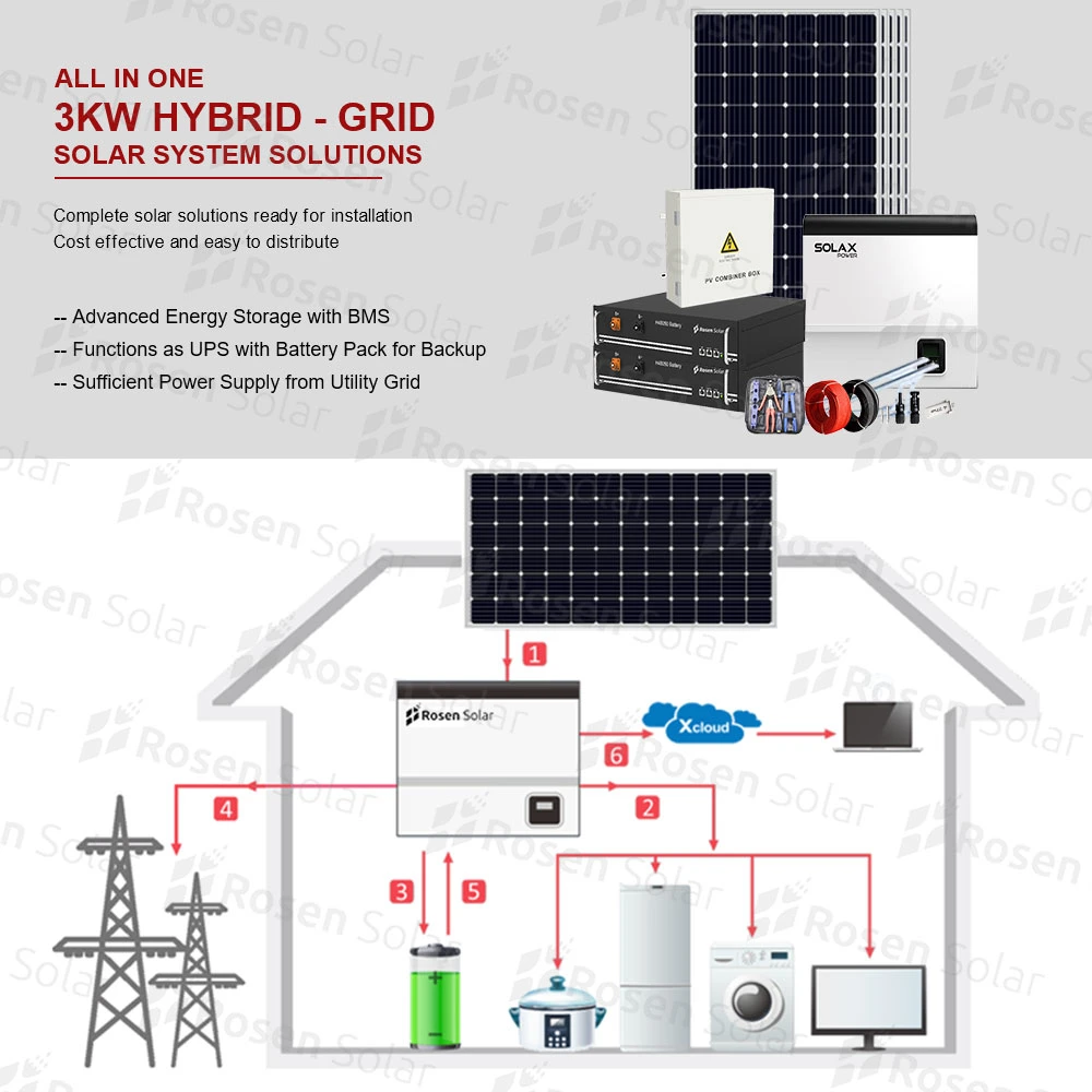 Rosen 3kw Hybrid Solar Panel System 3000W with BMS