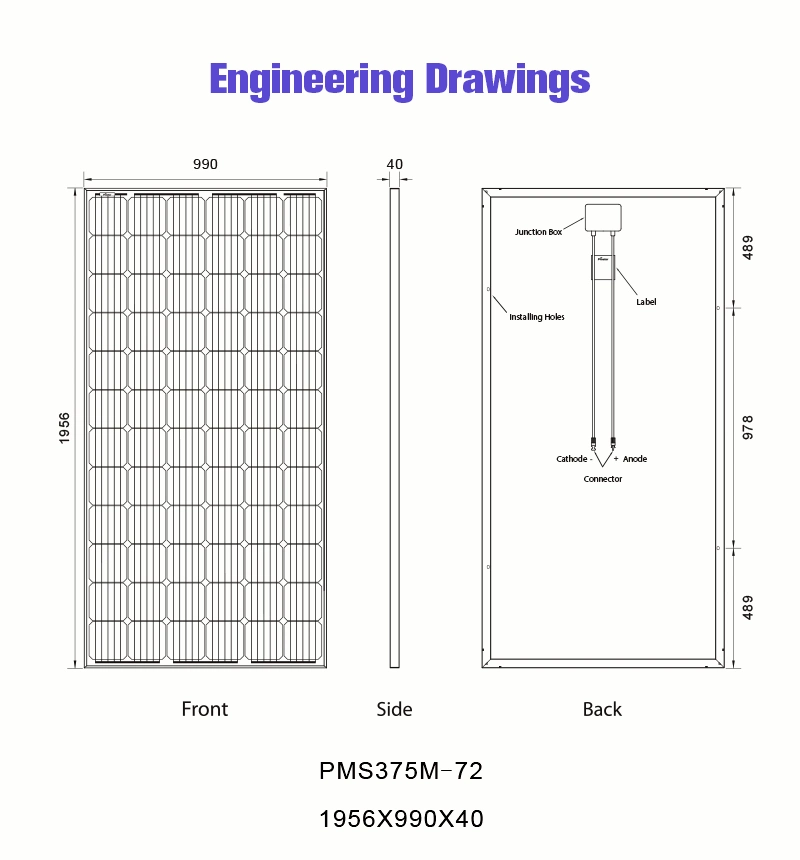375W Mono Solar Panel 375 Wp Higher Effciency A Grade Perc Mono Solar Panel OEM Available
