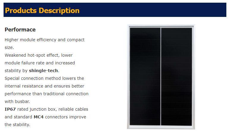 High Efficiency Mono 30W Small Solar Panels 12V 30W 40W 50W Shingled Solar Panel