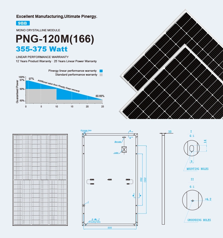 120 Cells 166mm Solar Cell Mono 360W Solar Panel