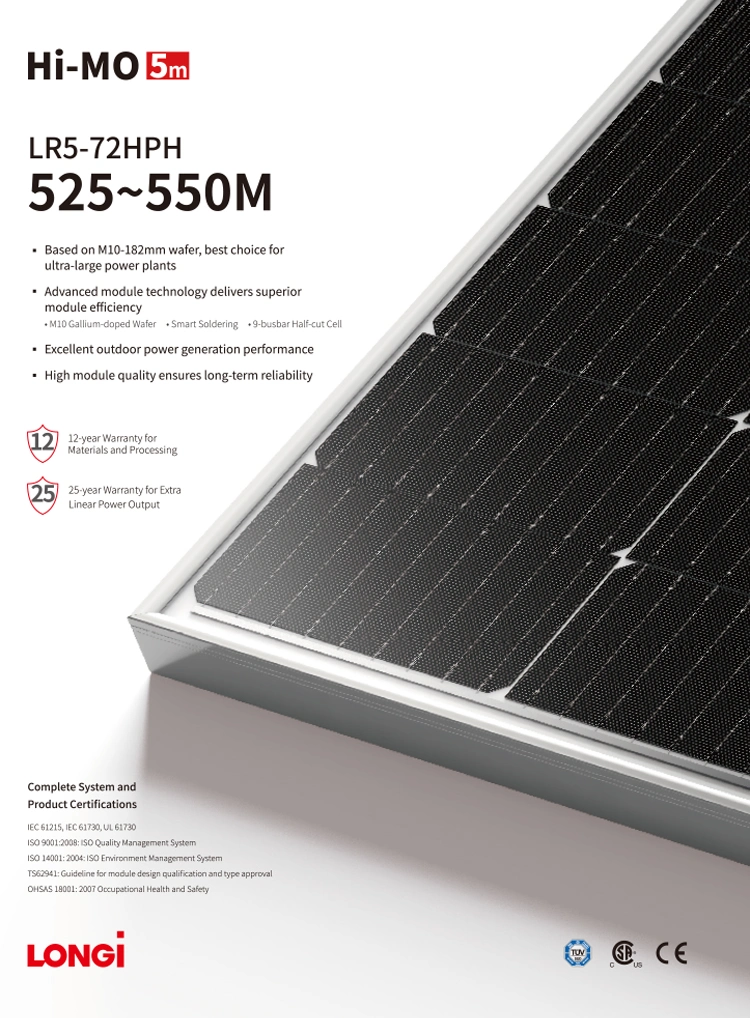 Longi High Efficiency New-Tech Mono Solar Panels 530W for Solar Energy System