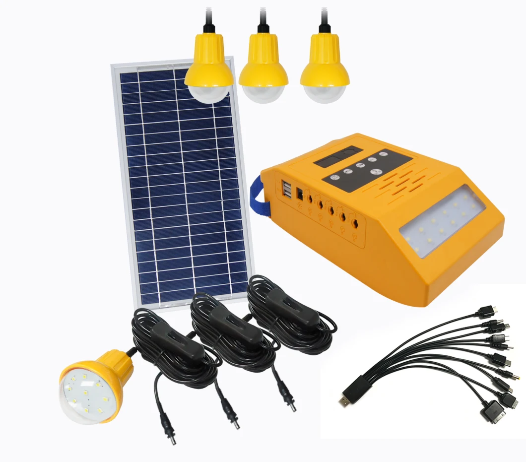 Portable Solar Energy System with Mini Solar Panel FM Radio Wall Lighting and 4 LED Bulbs (Max. 5) Home Lighting System