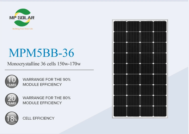 TUV CE 150W, 160W, 170W Monocrystalline Solar Panels Module Power Solar Panel for Commercial Home Use