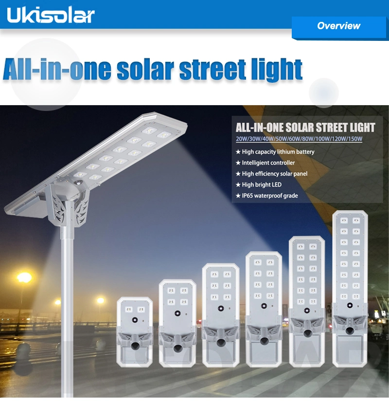 Ukisolar Solar Street Light 80W 100W 120W 150W High Efficiency Mono Panel Solar Sensor Powered Light