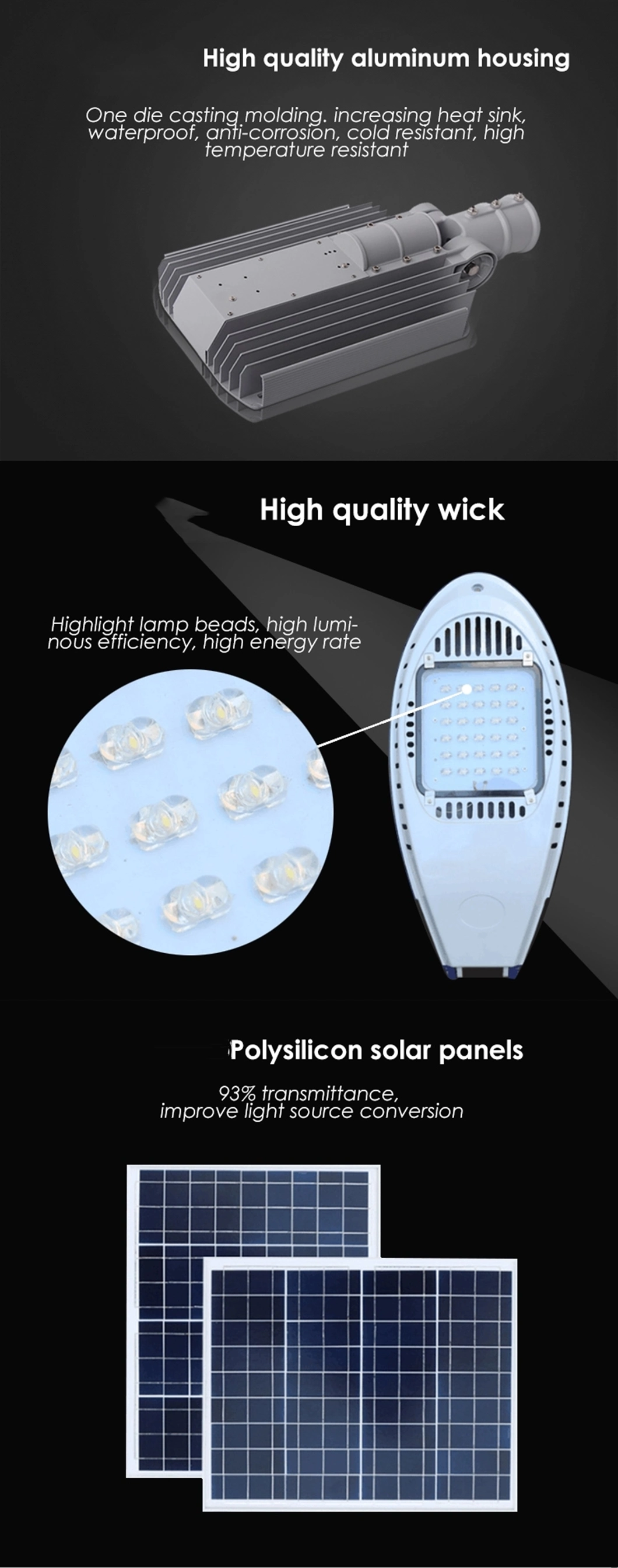 120W DC Solar Outside Street Light with High Efficiency Solar Panel