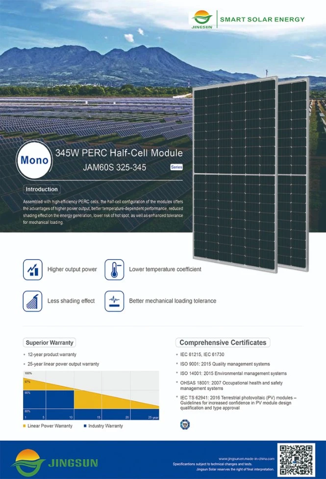 Ja Monocrystalline Half Cell 120cells 330W Solar Panel for Portable Solar System