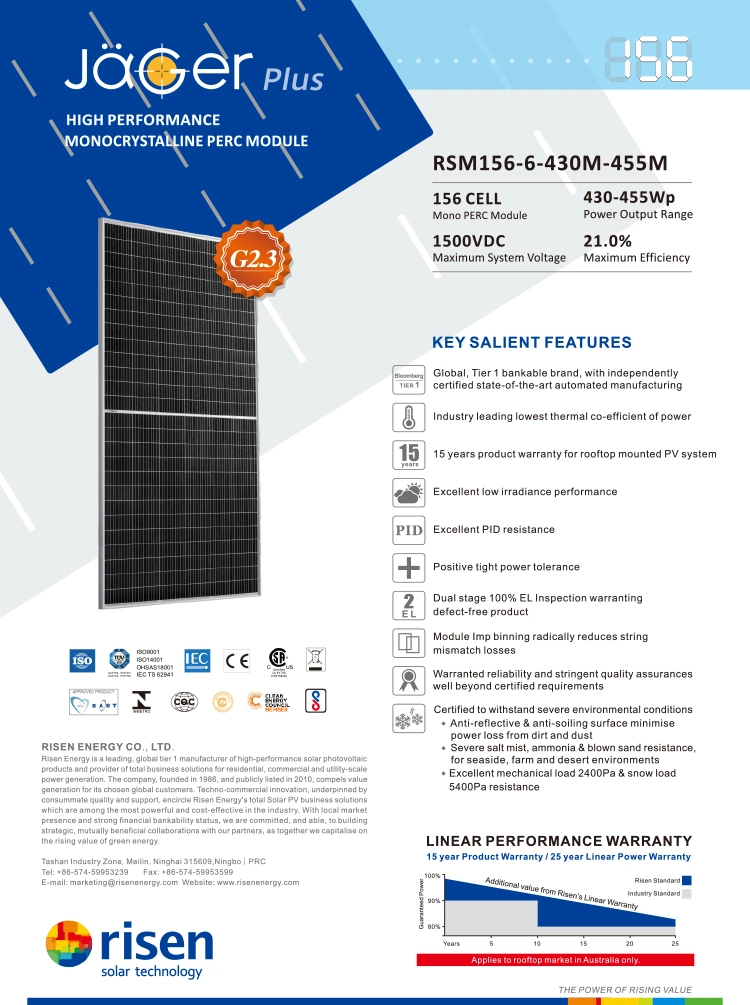 Tier 1 Brand Risen Half Cut 156 Cell 450W PV Mono Solar Panel Price