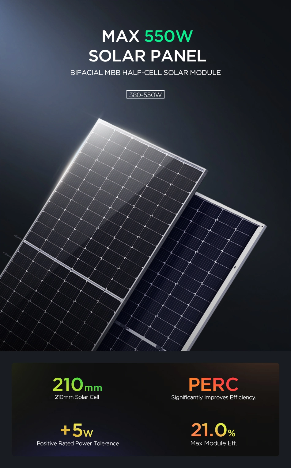 Sunpal Customzied 550W Bifacial Mono Solar Panels
