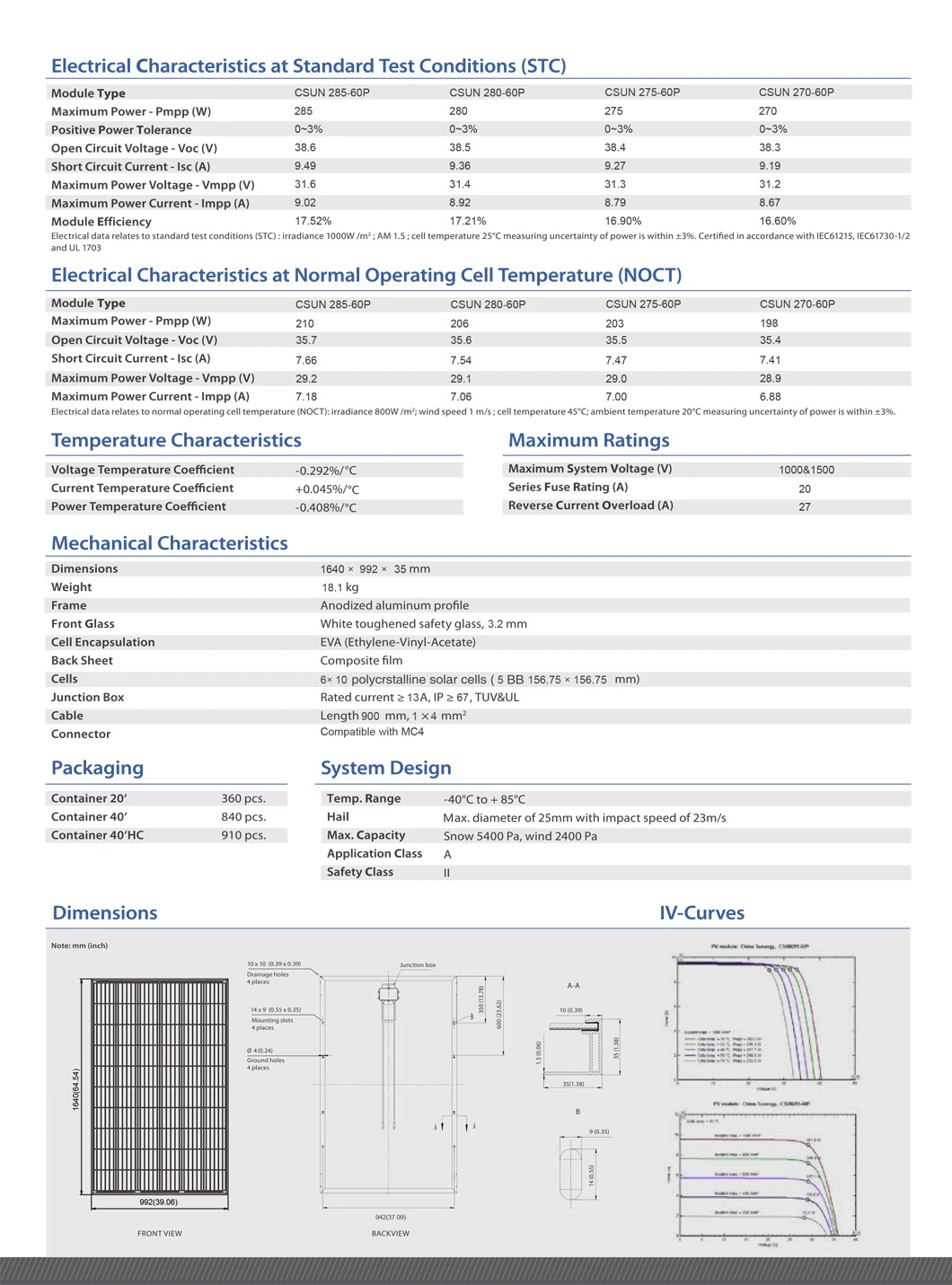 Csun High Efficiency 275W Poly-Crystalline Solar Panel