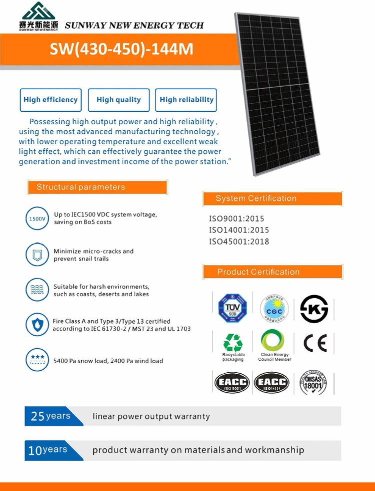 Hot Sale 166mm Perc Solar Panels 6bb 420 Watt 430watt 440W Solar Panel with Good Quality