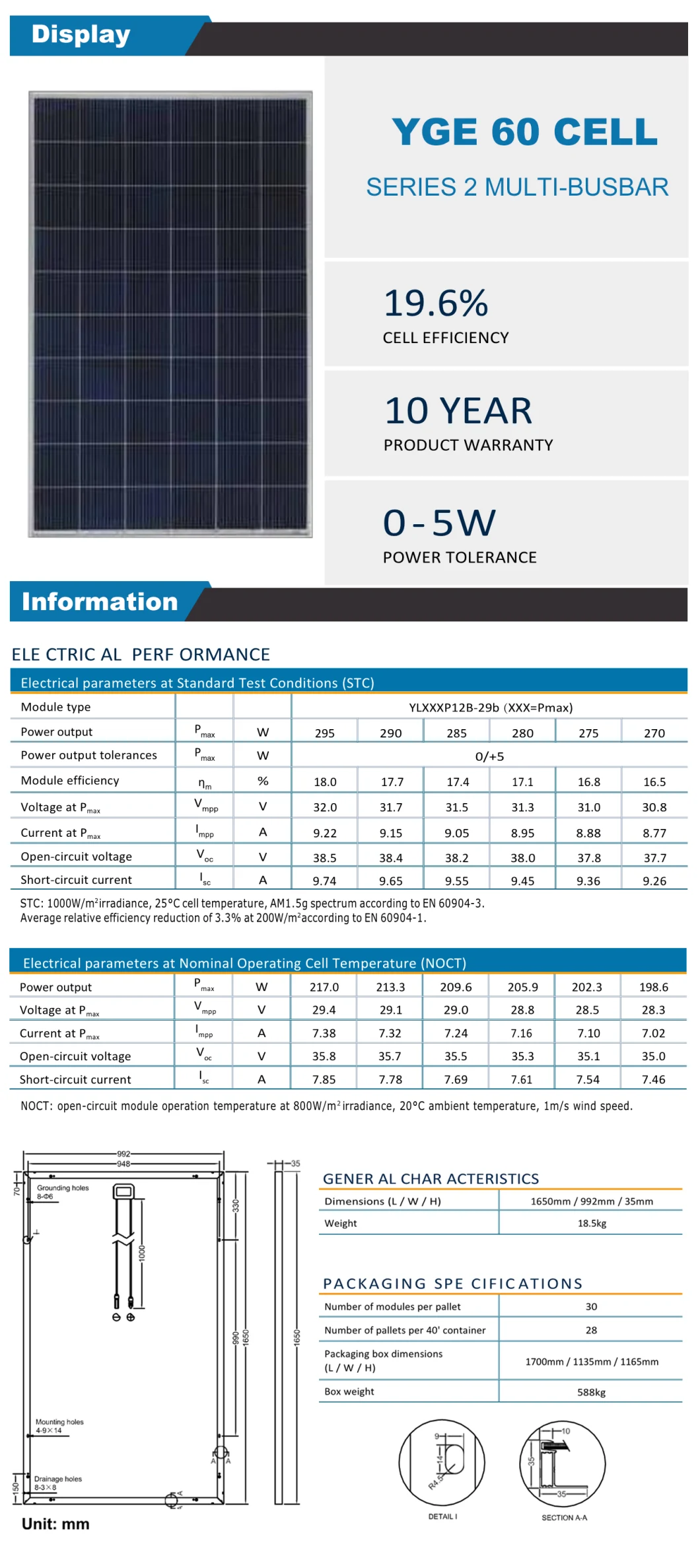 A Grade Jinko Solar Panel Polycrystalline 270W 275W 280W Solar Panel Home Flat Plate Solar Panel