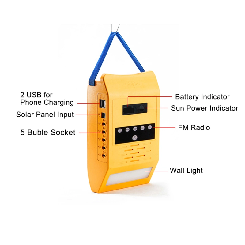 Portable Solar Energy System with Mini Solar Panel FM Radio Wall Lighting and 4 LED Bulbs (Max. 5) Home Lighting System