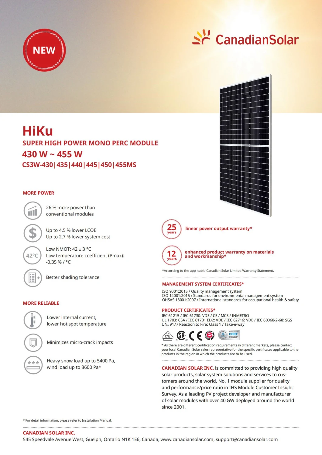 Canadian Mono 9bb Half Cell Solar Power Panel 440W 445W Photovoltaic Solar Panels