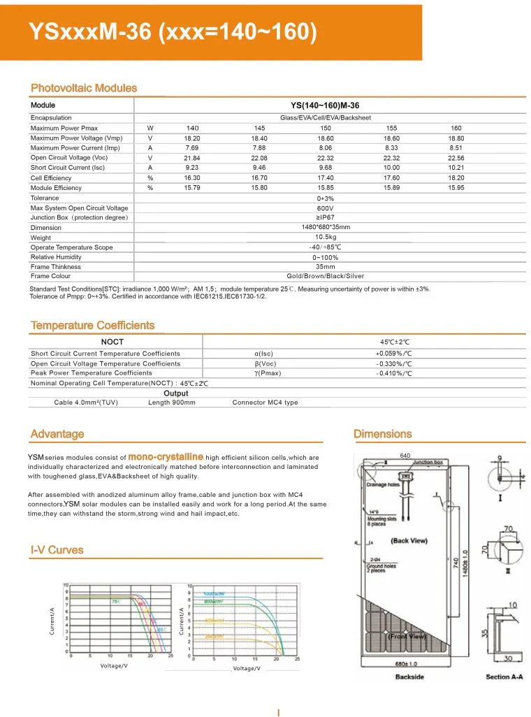 Yangtze High Efficiency 12V 140 W Solar Panels Kit Price 150W 12V Solar Panel
