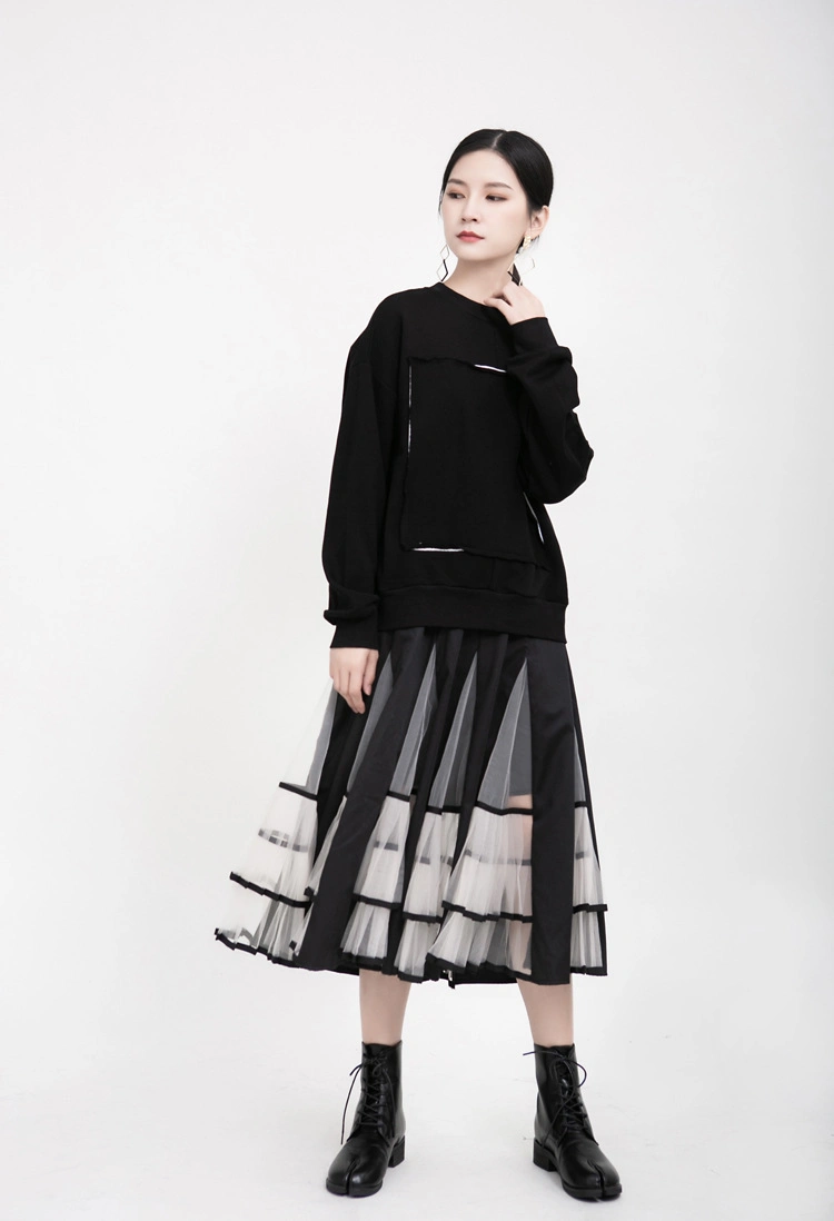 2020 Spring and Summer New Women Pleated Skirt Half-Length Long High Waist Mesh Lace Skirt