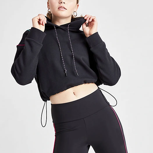 Custom Streetwear Woman Cropped Oversize Sexy Black Hoodie Drop Shoulder Crop Top Hoodie