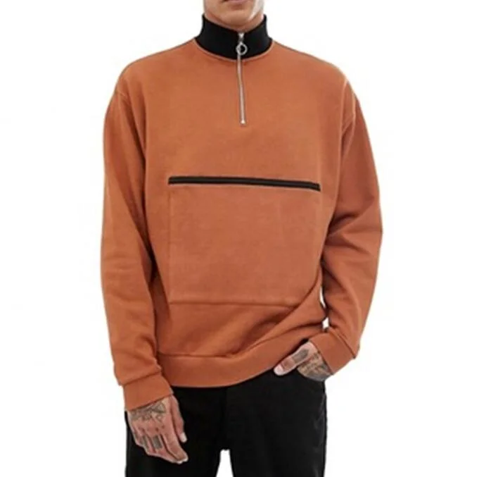 100% Cotton Pullover Half Zip and Pocket Decor Men Sweatshirt Men Hoodie Rtm-383
