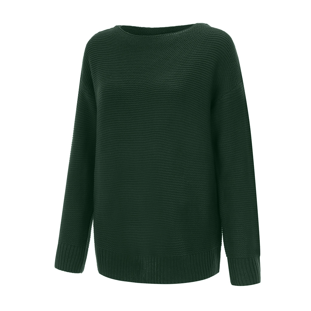 Round Neck Solid Color Pullover Winter Fashion Women Sweater Clothes