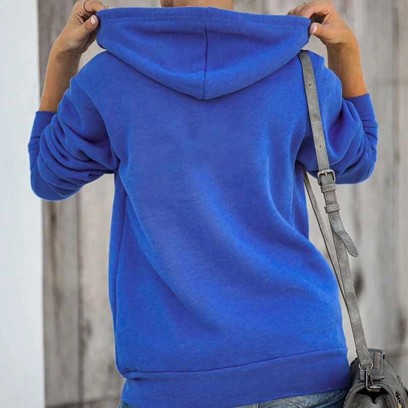 Ladies Long Sleeve Hooded Sweatshirt Jacket Woman Pocket Zipper Coat