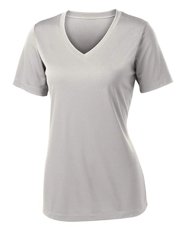 Wholesale Plain Custom Logo V-Neck Silk Jersey Top T-Shirt Woman for Yoga Sport