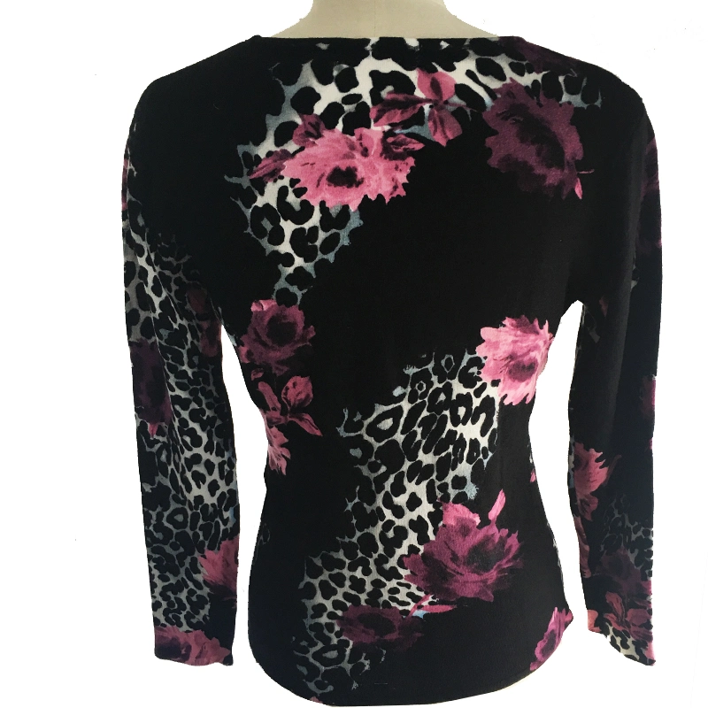 Elegant Women's Pullover Beaded Digital Print Round Neck Long Sleeve Sweater