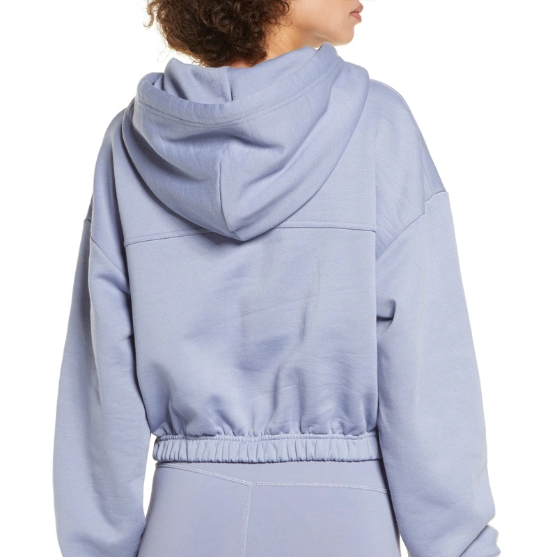Drawstring Hood Half Zipper Pullover Women Long Sleeve Sweatshirt Hoodie