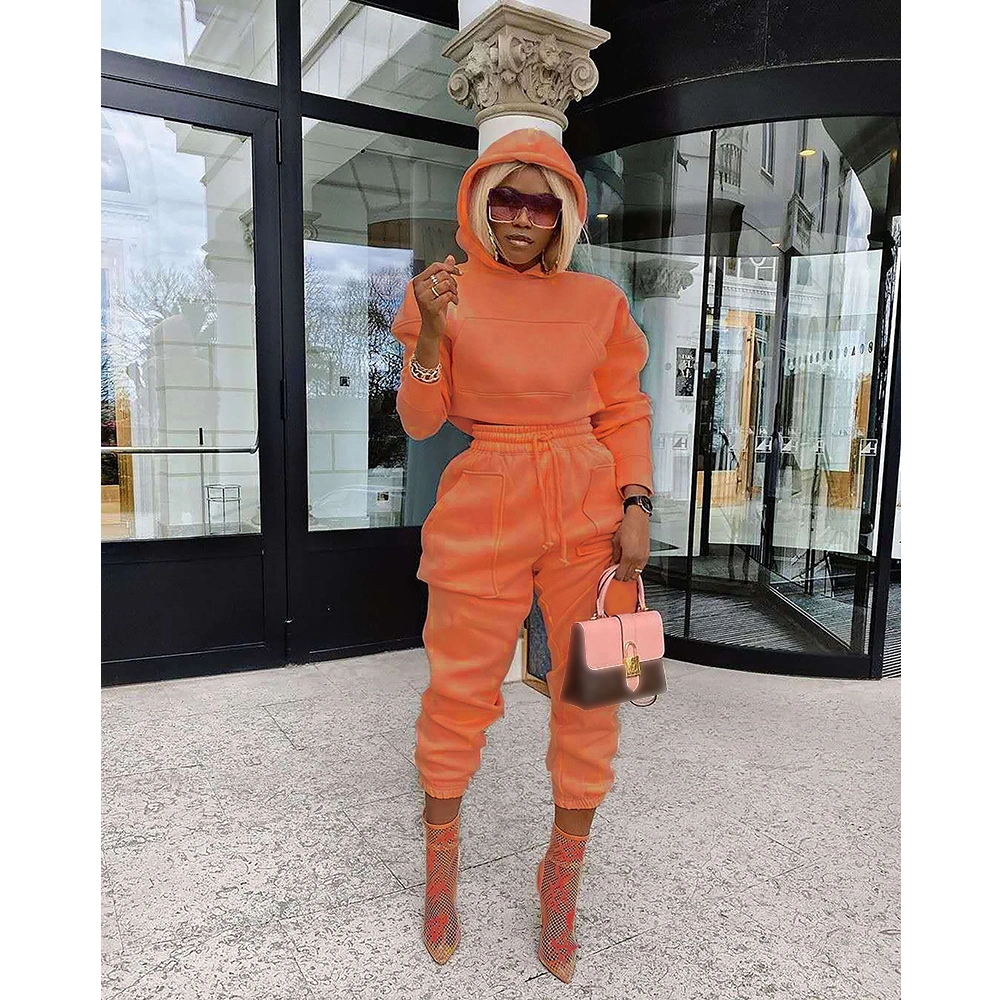 Factory Women Fall Apparel Women Clothing Solid Color Sweater Suit Sports Two Pieces Sets