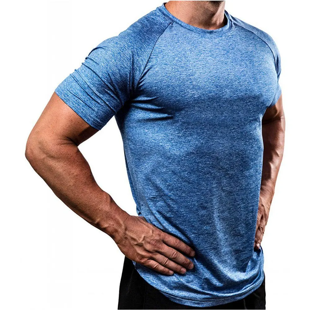 Men Fitted Gym Training Compression Running Tees 100% Polyester Dryfit Sport Breath T Shirt