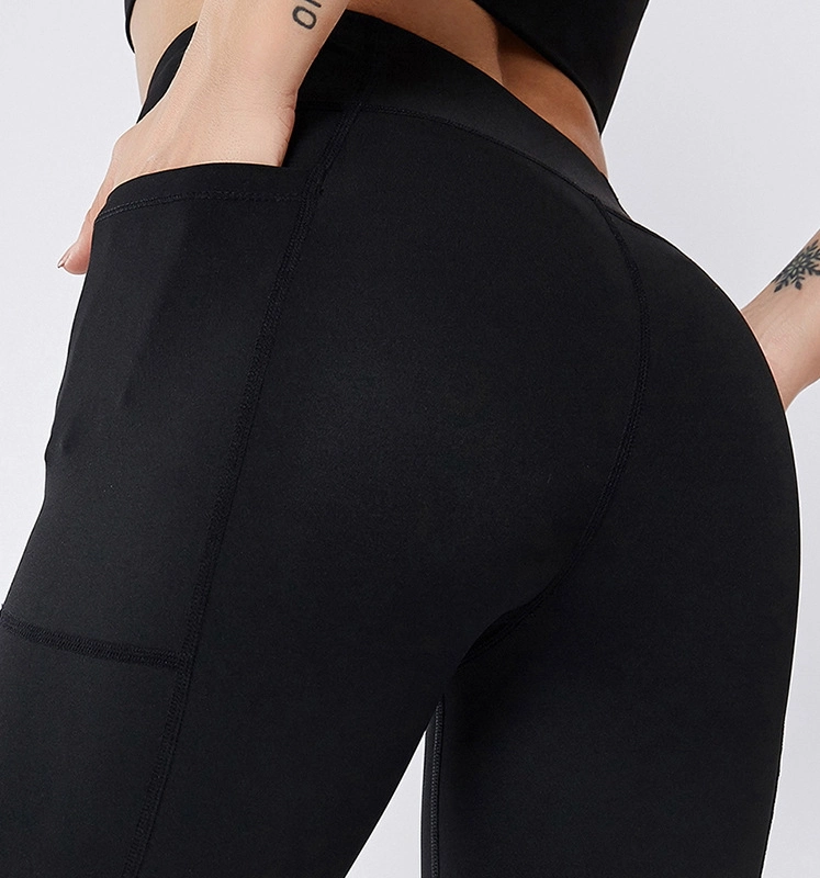 Stitching Pocket Yoga Pants Double-Sided Nylon High-Elastic Tight Sports High-Waist Fitness Pants