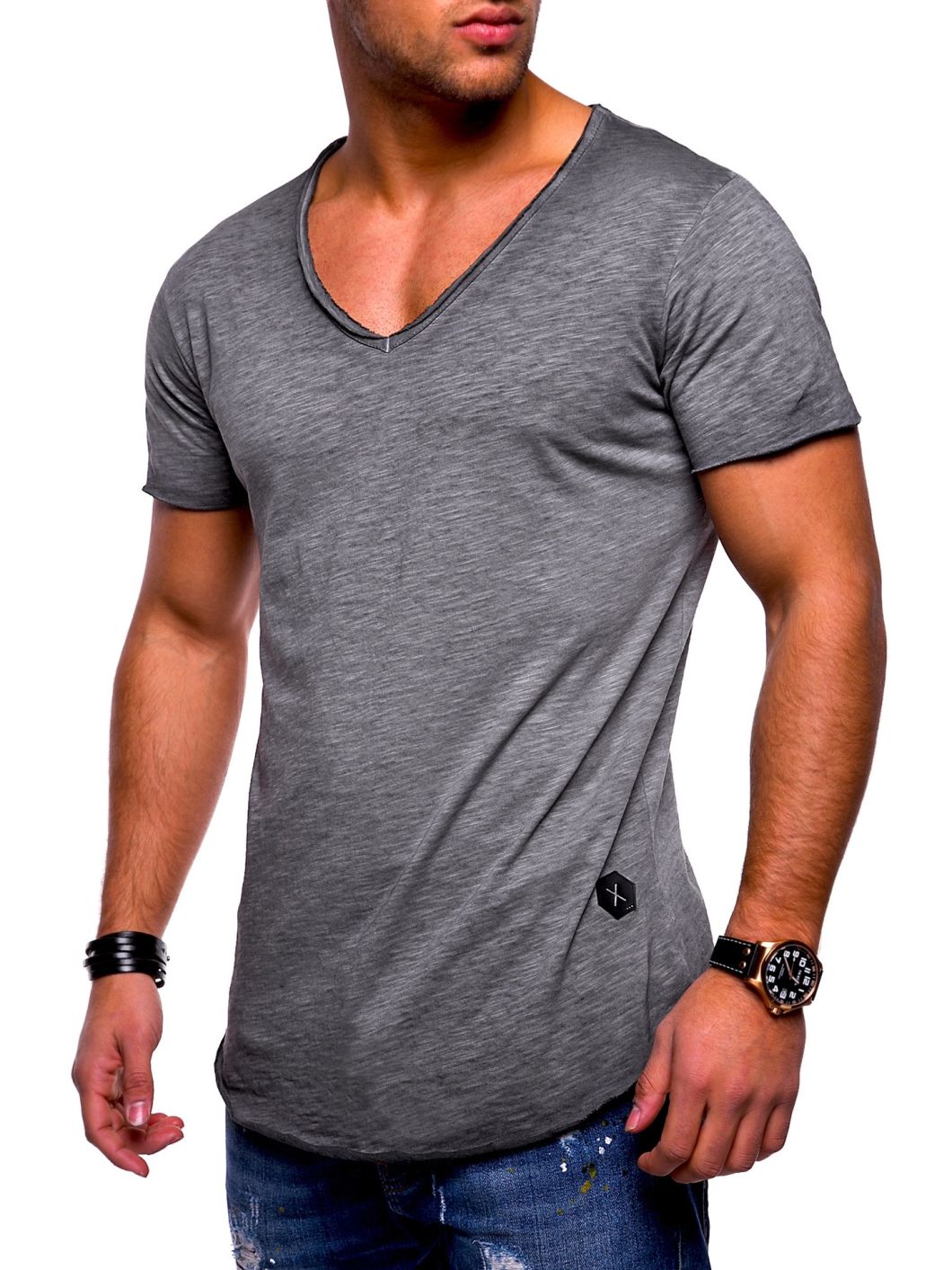 Summer Short-Sleeved T-Shirt V-Neck Casual Men's Solid Color T-Shirt