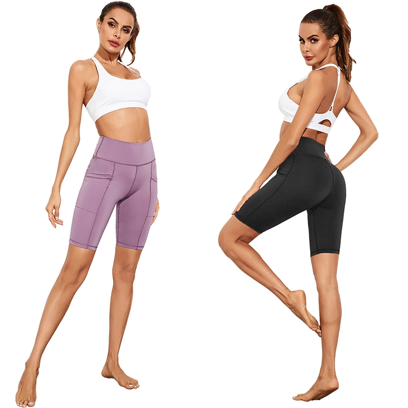 High-Waisted Buttocks Exercise Fitness Five-Point Pants with Double-Sided Pockets Slim Body Yoga Pants