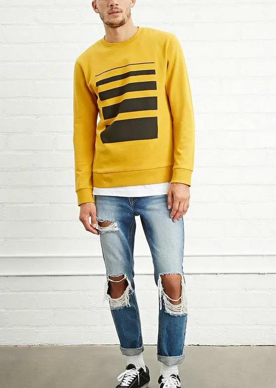 100% Cotton Fleece Printed Long Sleeves Crew Neck Pullover Sweatshirts for Men