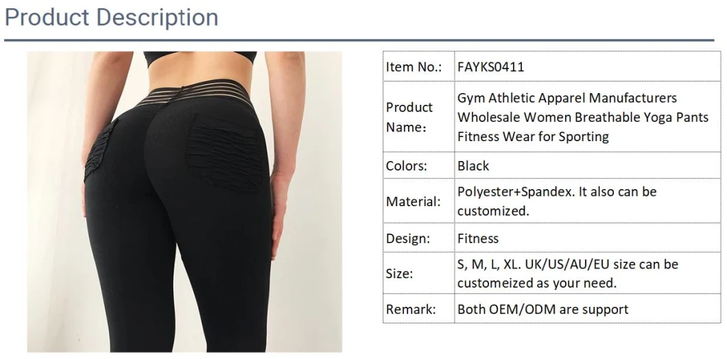 Gym Athletic Apparel Manufacturers Wholesale Women Breathable Yoga Pants Fitness Wear for Sporting