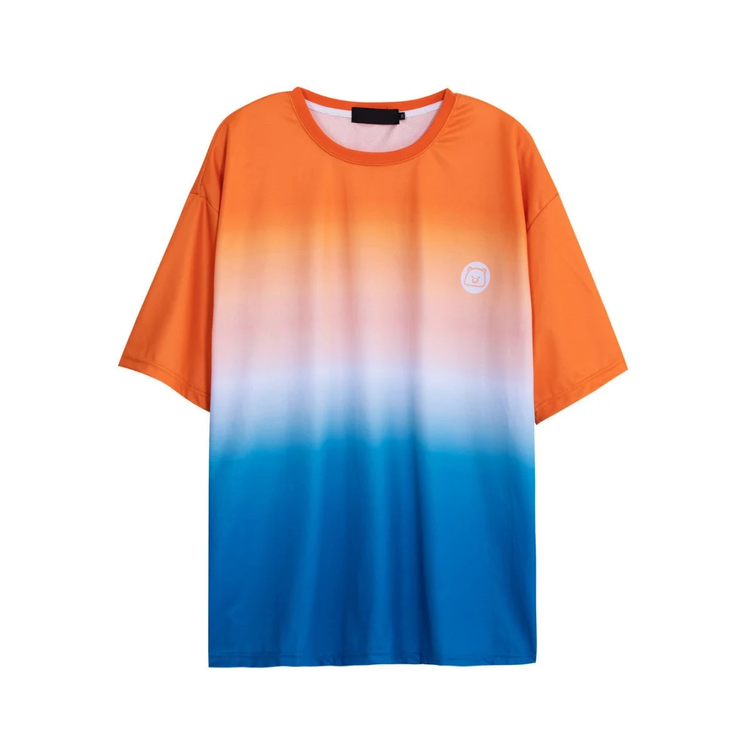 Men's Sports Quick Dry Loose Shirt Short Sleeved Gradual Change Color Bea T Shirt