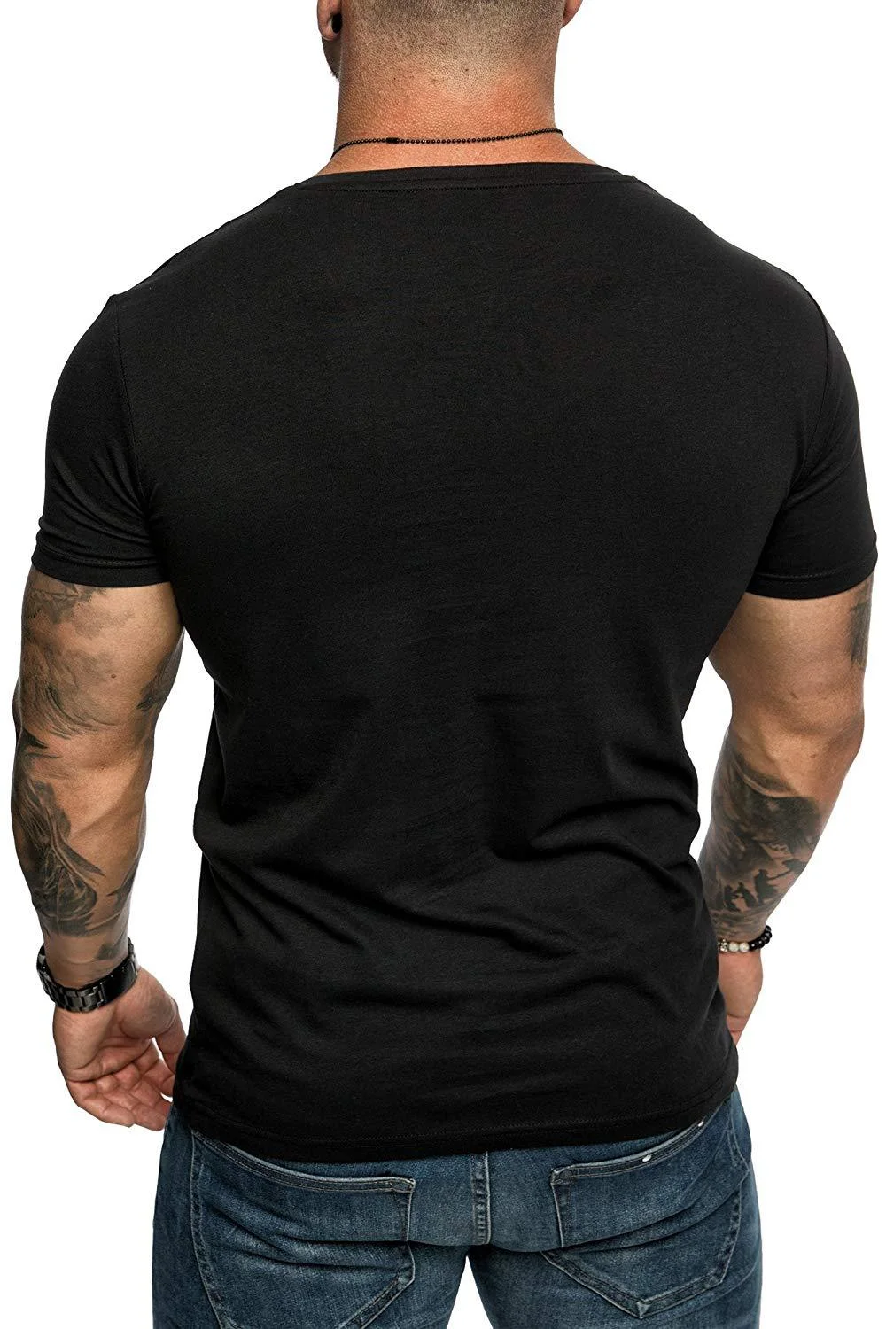 Men's Solid Color T-Shirt Slim Pocket Sports Short-Sleeved Clothing