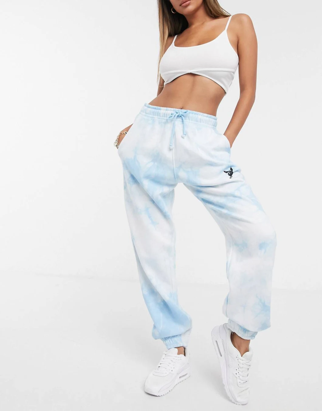 Customize Women Gym Clothing Knitted Jogger Two-Piece Sports Wear in Tie Dye Print