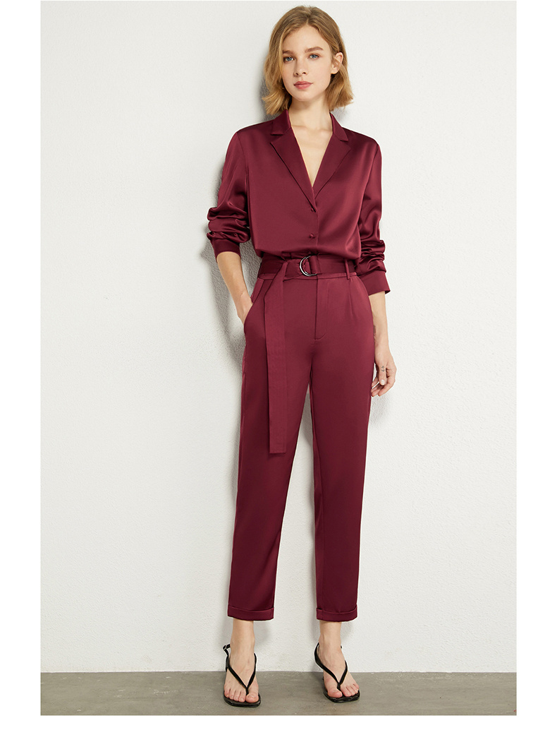 Women Fashion Apparel Office Suit Spring New Style Satin Shirt and Pants Two-Piece Set