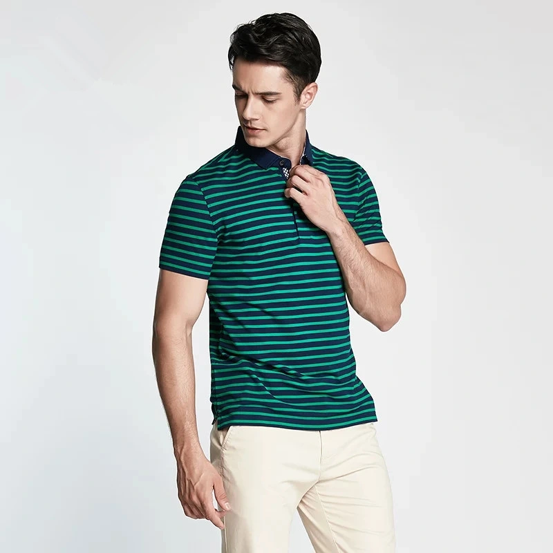 2019 Moisture Wicking Men Golf Polo Shirts Dir Fit Sports Stripe Polo Shirt