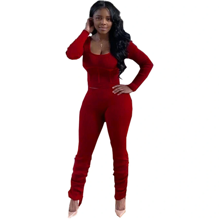 New Commodity Fall Autumn Bodycon Sexy Two Piece Set Tracksuit Women Two Piece Sets Stack Pants
