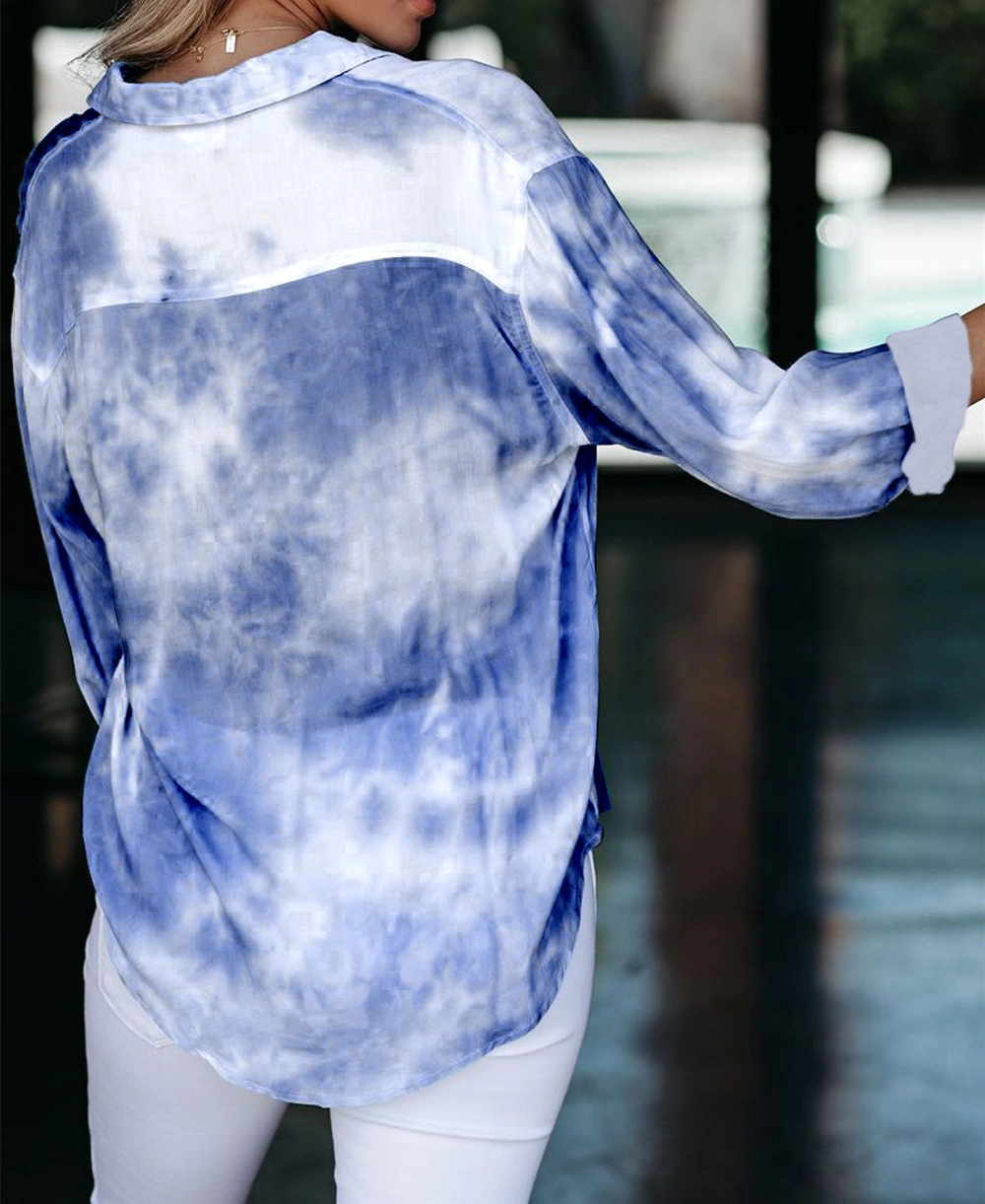 European and American Women New Gradient Color Printing Loose Shirt Tie-Dye Shirt Buttoned Shirt