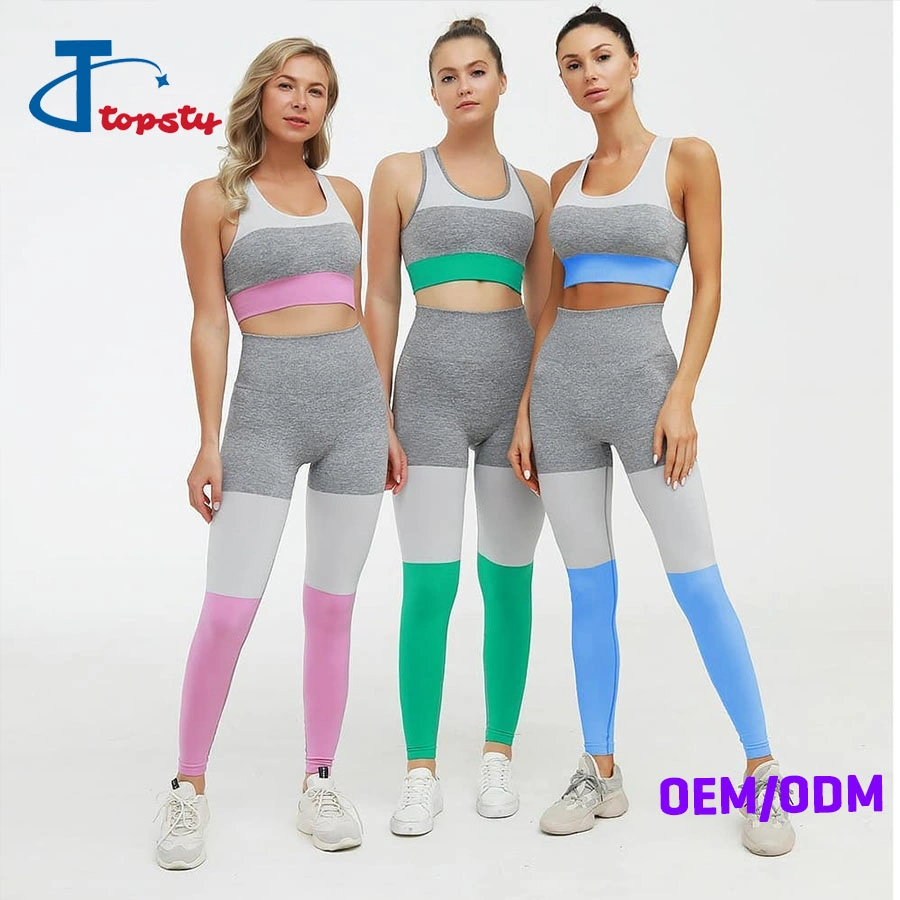Customized Dry Fit Cotton Spandex Back Open Girl Bra and Leggings Women Sport Set