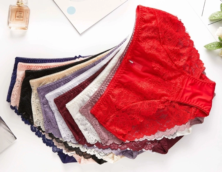 Women's Underwear Low Waist Lace Pattern Solid Color Briefs Seamless Plus Size Lingerie Underwear