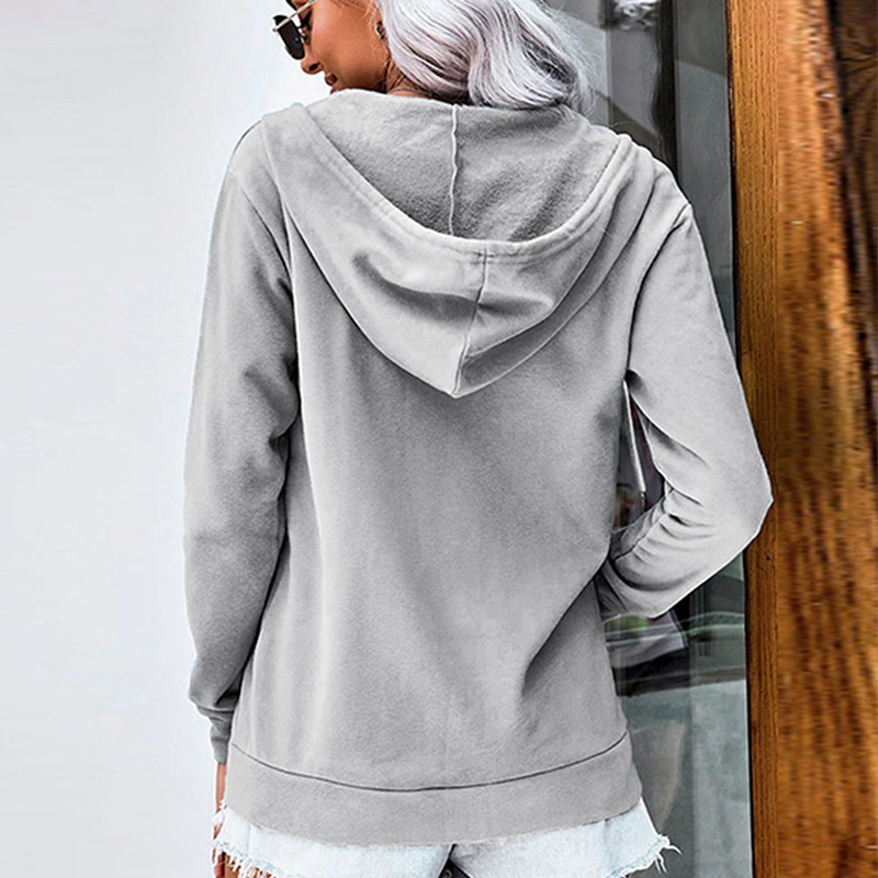 Ladies Long Sleeve Hooded Sweatshirt Jacket Woman Pocket Zipper Coat