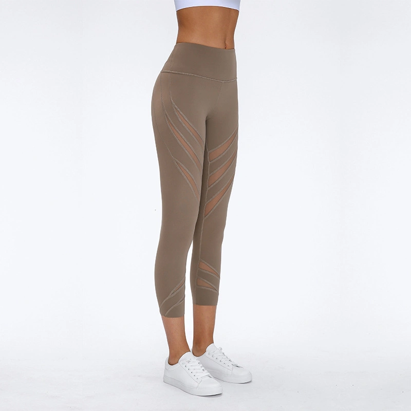 Spring and Summer New Striped Yoga Pants Solid Color Stretch Slim Running Sports Cropped Pants Women